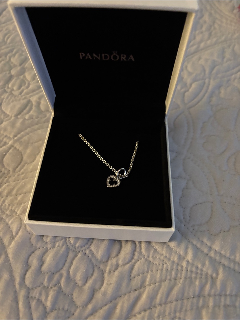 Pandora x Disney Mickey MouseSilver Heart Outline Necklace with Sparkling Stones